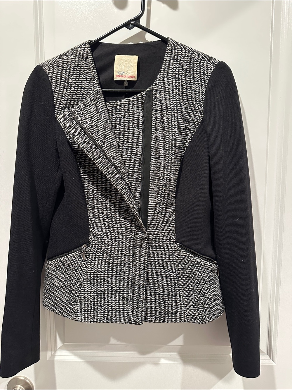 Rebecca Taylor Black and White Tweed Ponte Blazer